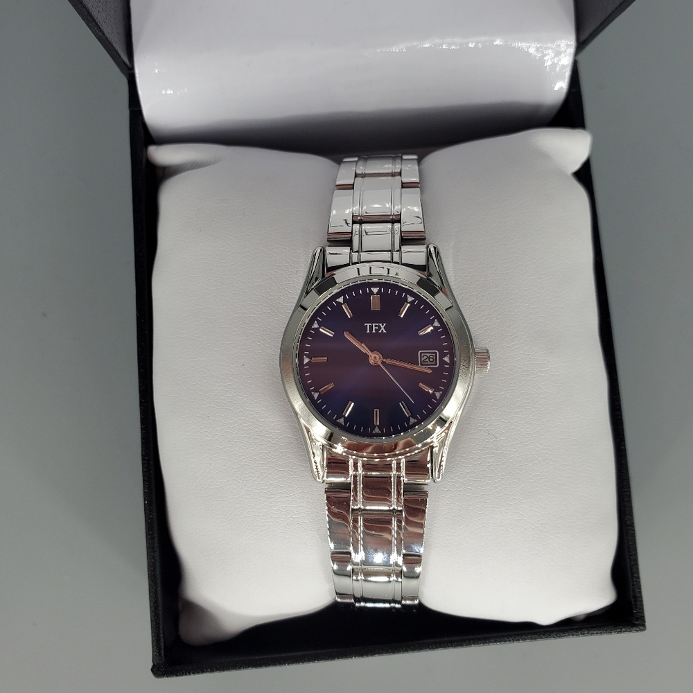 TFX Blue Minimalist Silvertone Watch